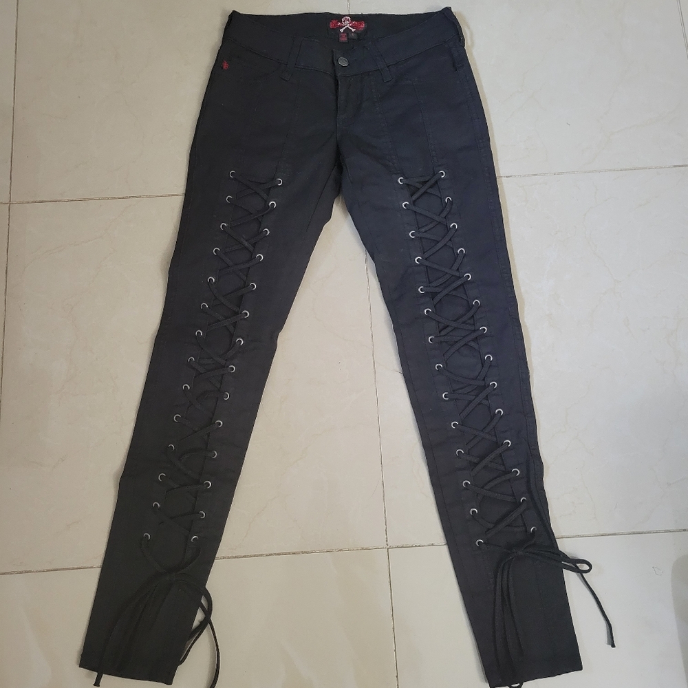Black Gothic Lace Up Skinny Jeans